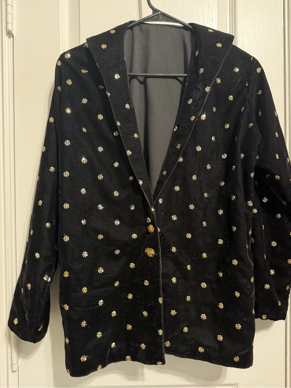 Vintage Boutique Black Velvet Blazer Gold Sequin Floral Embroidered Medium